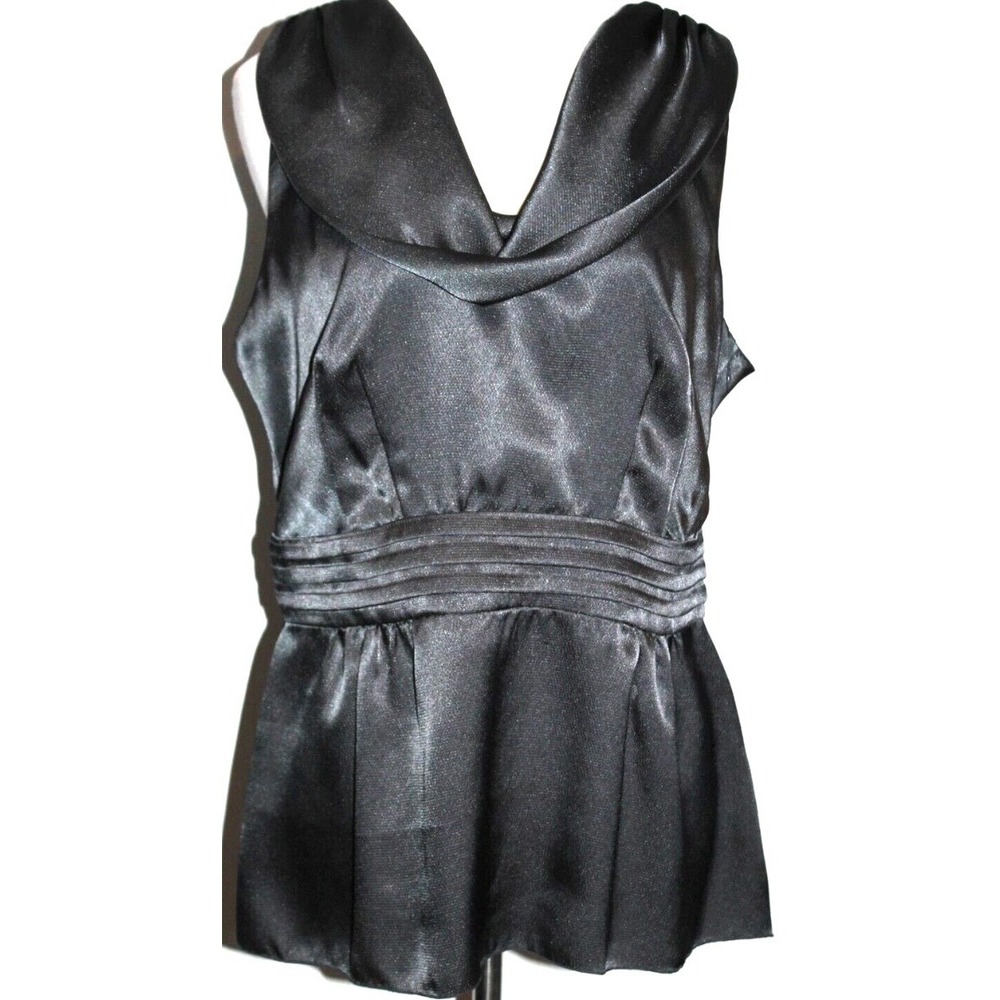 Banana Republic Petite Cowl Neck Satin Peplum Top Charcoal Gray Sleeveless 0P‎